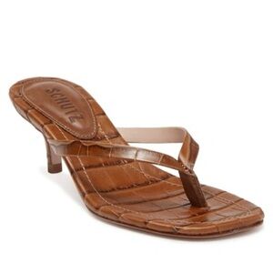 SCHUTZ Ivone Croc-Embossed Leather Kitten Heel Sandal